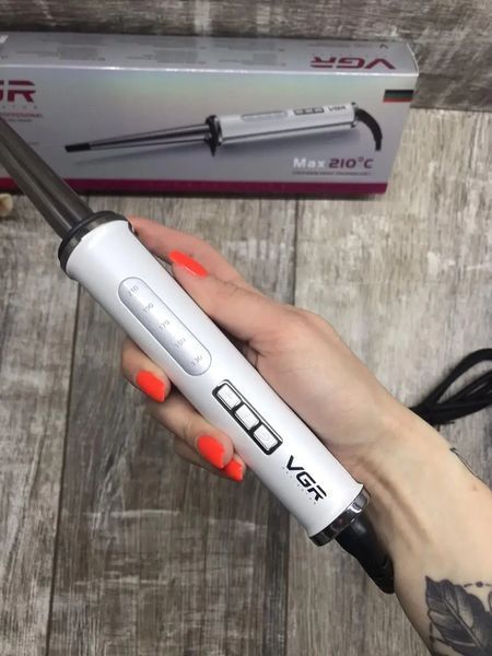 Конусна плойка з регулюванням Led дисплей 10-19мм VGR V-526 біла 41439 фото