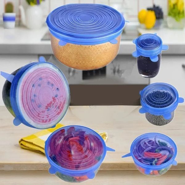 Силіконові кришки універсальні Super stretch silicone lids 6шт багаторазові кришки для зберігання 41253 фото