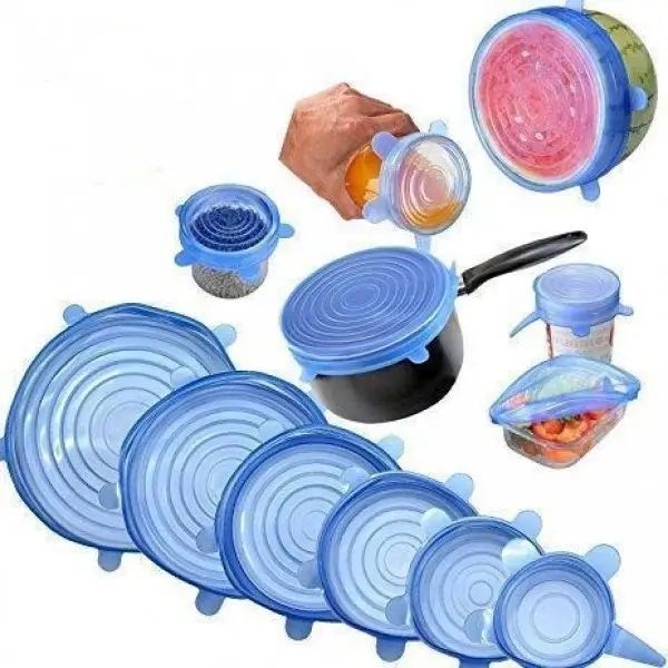 Силіконові кришки універсальні Super stretch silicone lids 6шт багаторазові кришки для зберігання 41253 фото