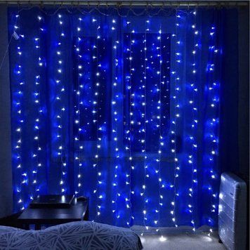 Гірлянда-водоспад (Curtain-Lights) Itrains-480-B внутрішня, з прозорим дротом, 3*3м (Синій колір) 22171 фото