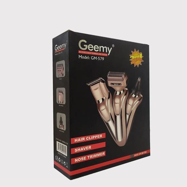 Бритва триммер 3 в 1 Geemy GM-579 на акумуляторі універсальна з насадками для стрижки бороди носа вух 41512 фото
