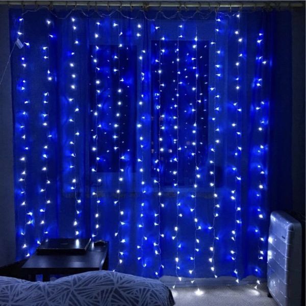 Гірлянда-водоспад (Curtain-Lights) Itrains-320-B універсальна, з прозорим дротом, 3м (Колір: Синій) 22181 фото