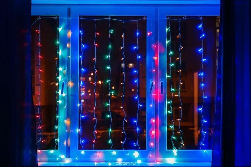 Гірлянда-водоспад (Curtain-Lights) Itrains 360M-3 внутрішня, з прозорим дротом, 3*2м (Різнокольорова) 22142 фото