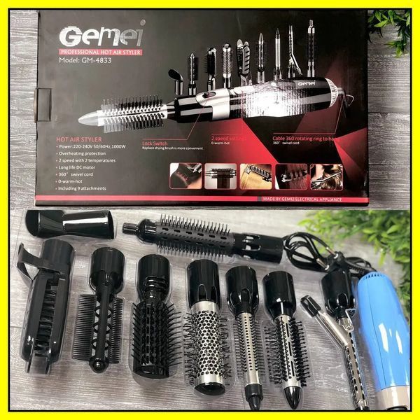 Фен-стайлер для волосся 10 в 1 Gemei GM-4833, фен щітка, багатофункціональний стайлер 41436 фото