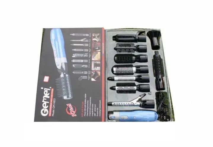 Фен-стайлер для волосся 10 в 1 Gemei GM-4833, фен щітка, багатофункціональний стайлер 41436 фото