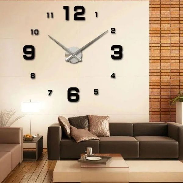 Настінний годинник 3D "DIY CLOCK" з цифрами від 60 до 120см Black 41347 фото